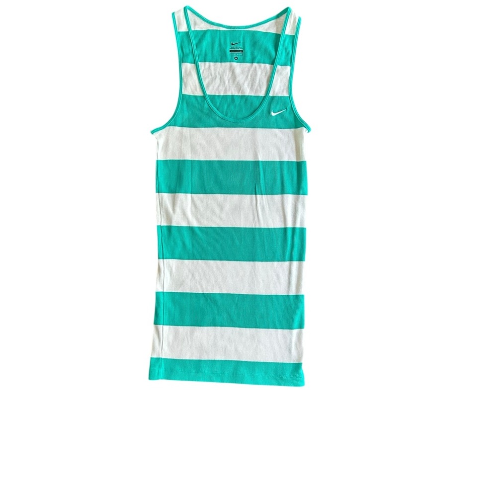 Nike Dri-Fit Aqua and White Striped Tank Top